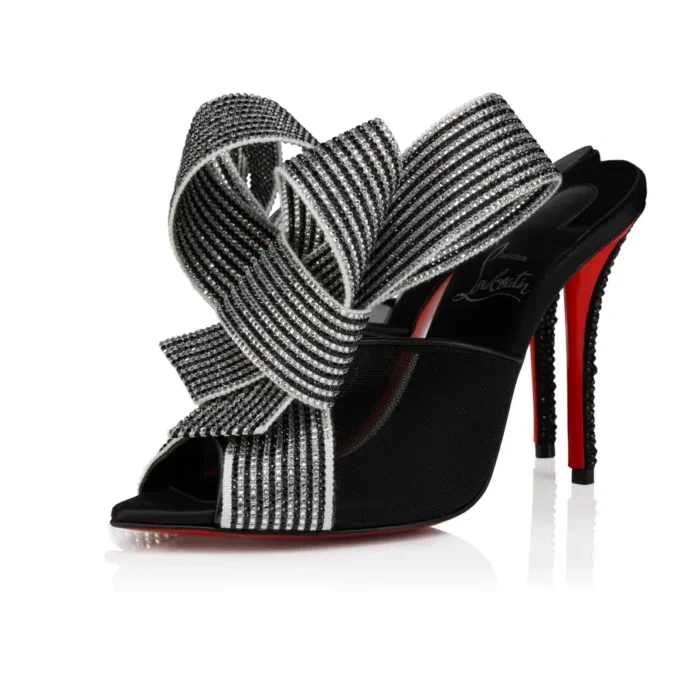 Pellicola – 100 Mm Sandals – Lamb Nappa Leather, Crepe Satin and Mesh – Black – Women