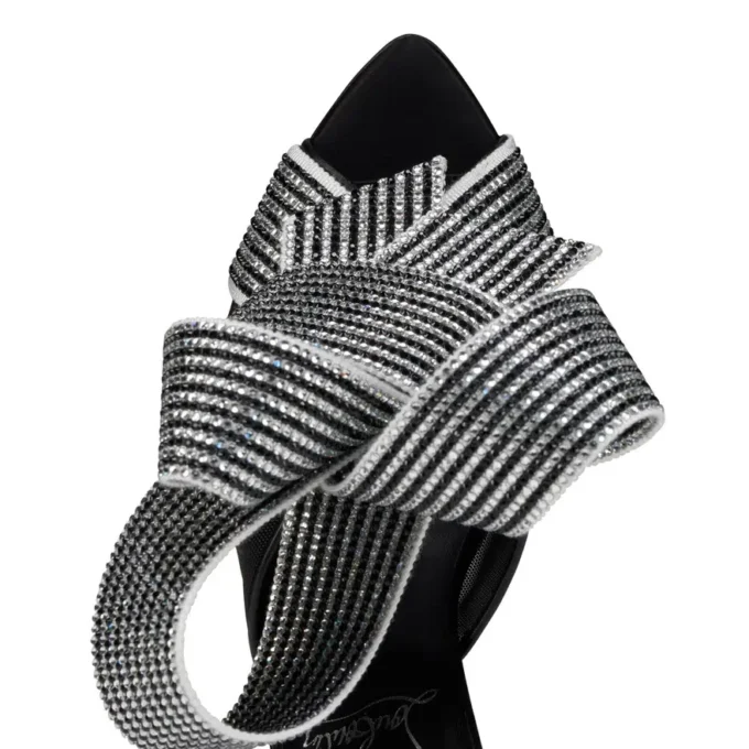 Pellicola – 100 Mm Sandals – Lamb Nappa Leather, Crepe Satin and Mesh – Black – Women