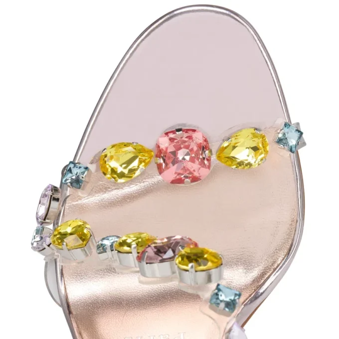 Rosa Z Jewel – 100 Mm Sandals – Tpu, Strass and Laminated Calf Leather – Leche – Women