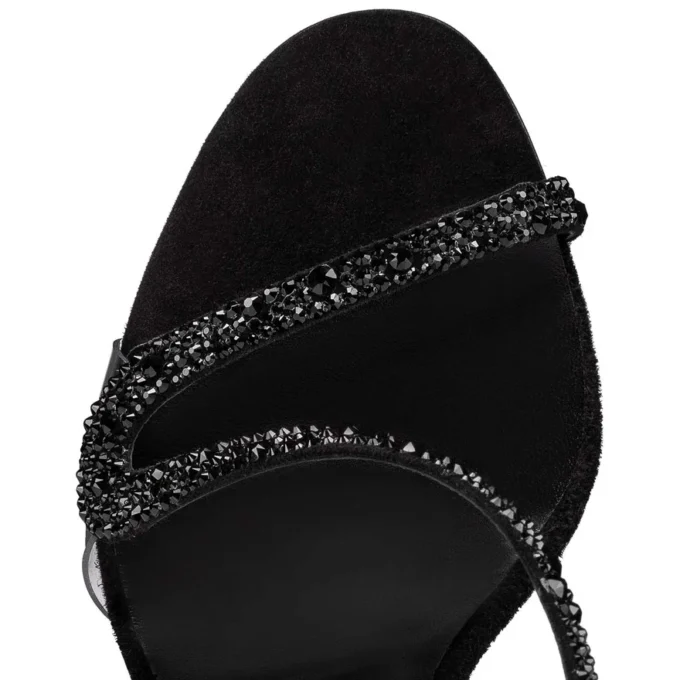 Rosalie Strass – 99 Mm Sandals – Suede and Strass – Black – Women