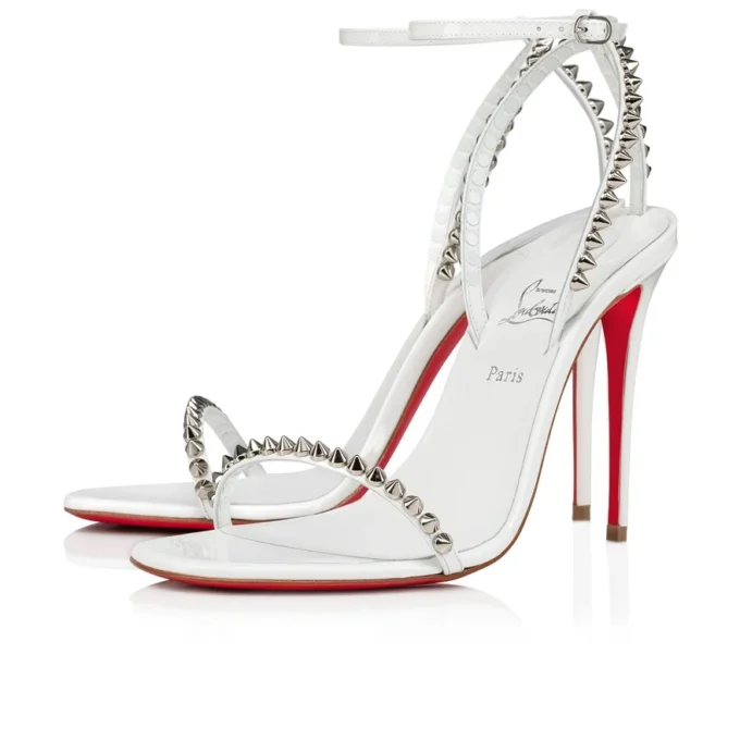 So Me – 100 Mm Strappy Sandals – Patent Calf Leather and Spikes – Bianco – Women
