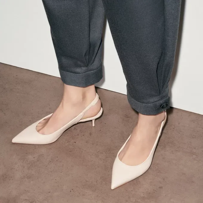 Sporty Kate Sling – 55 Mm Slingback Pumps – Lamb Nappa Leather – Leche – Women